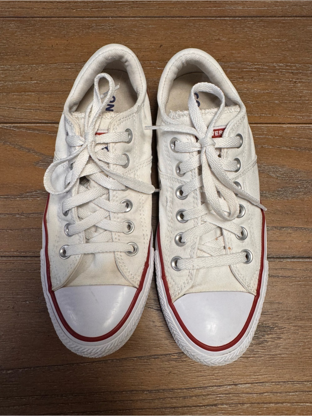 Classic Low-Top Canvas Sneakers in Off-White with Red & Navy Trim - Picture 2 of 7